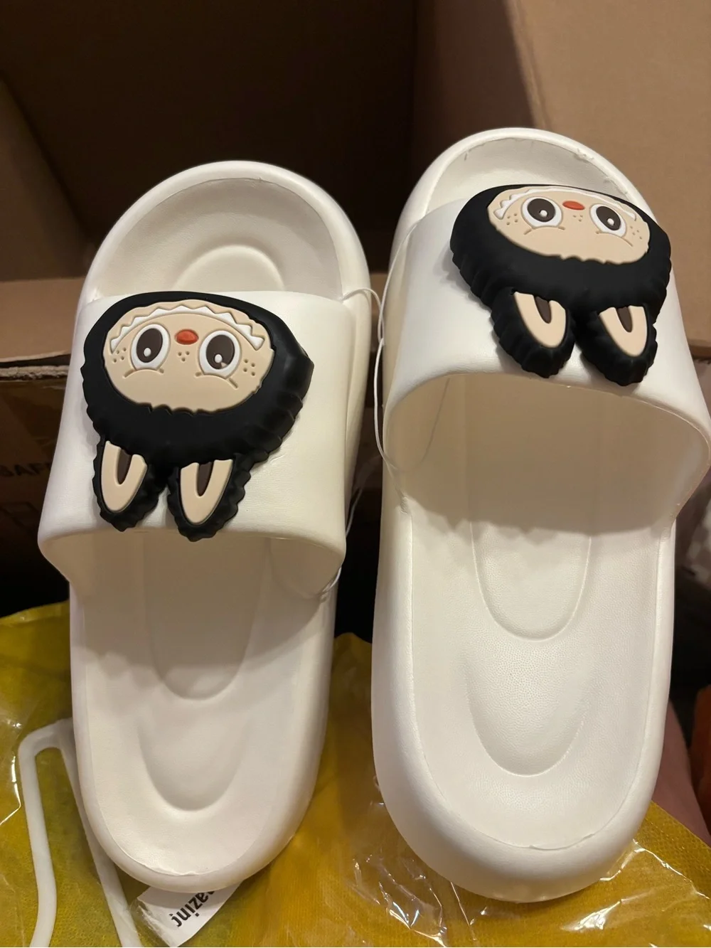 Labubu White Slide Sandals with Cute Character Accent